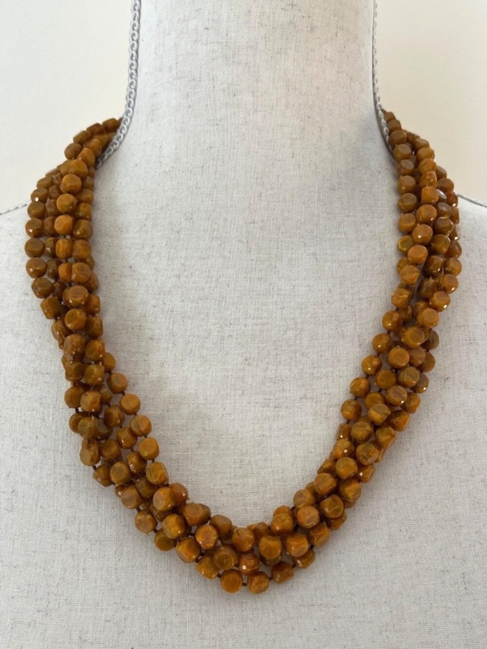 Vintage 5-Strand Molded Bakelite-Style Plastic Beaded Necklace Ornate Clasp 23"